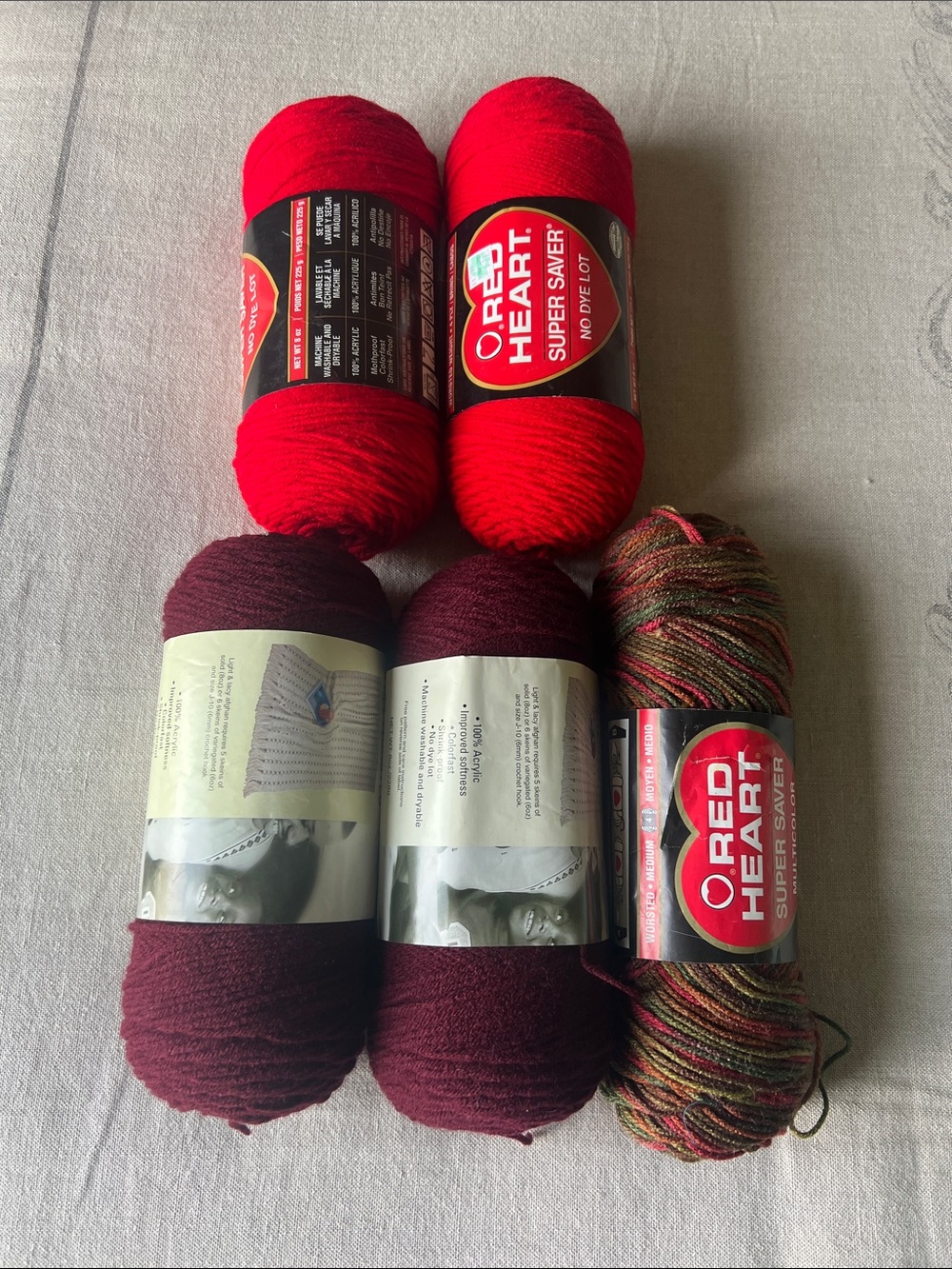 Red Heart Super Saver & Burgundy Worsted Yarn Bundle